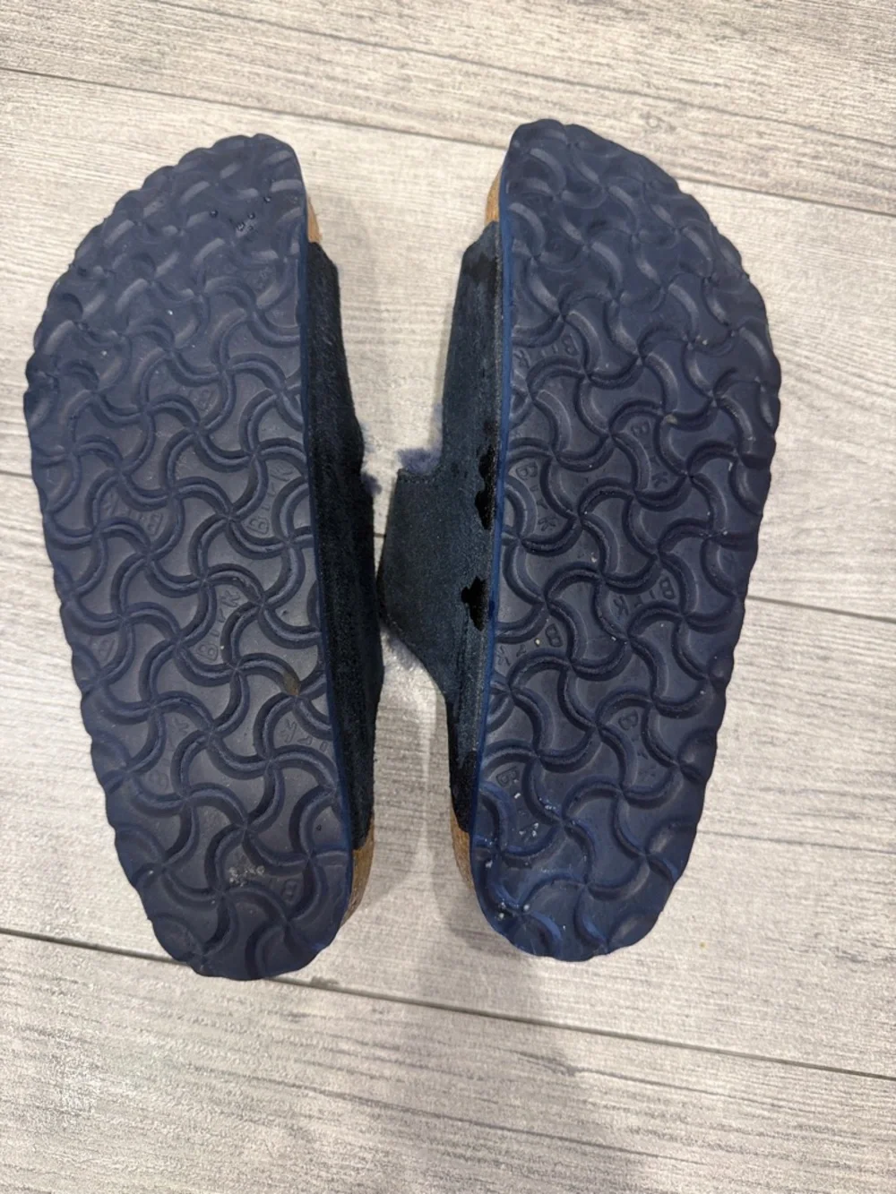 Womens Birkenstock Arizona Sherling & Big Buckle Lot 37 6.5 7 Black & Navy - Picture 7 of 7